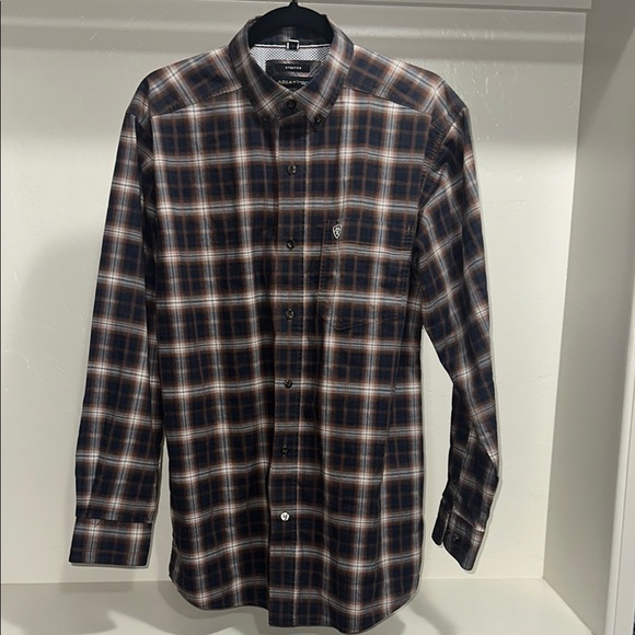 Cinch Casual Button Down Shirt Brown and Blue - Picture 1 of 5